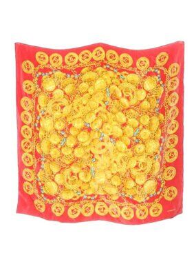 Chanel Vintage Chain Pattern Silk Scarf Red